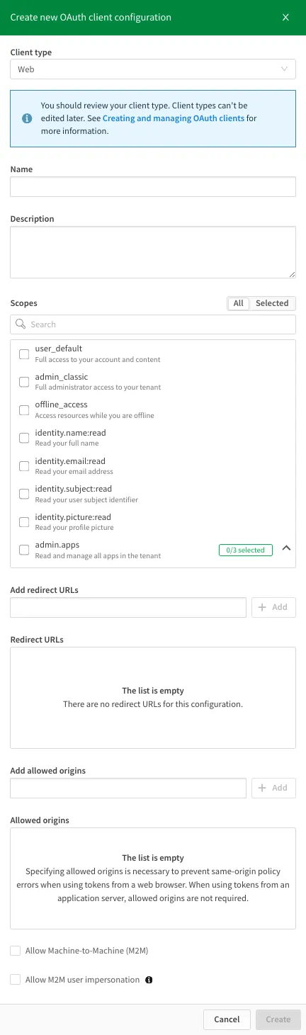 Configuration options for a Web OAuth2 client