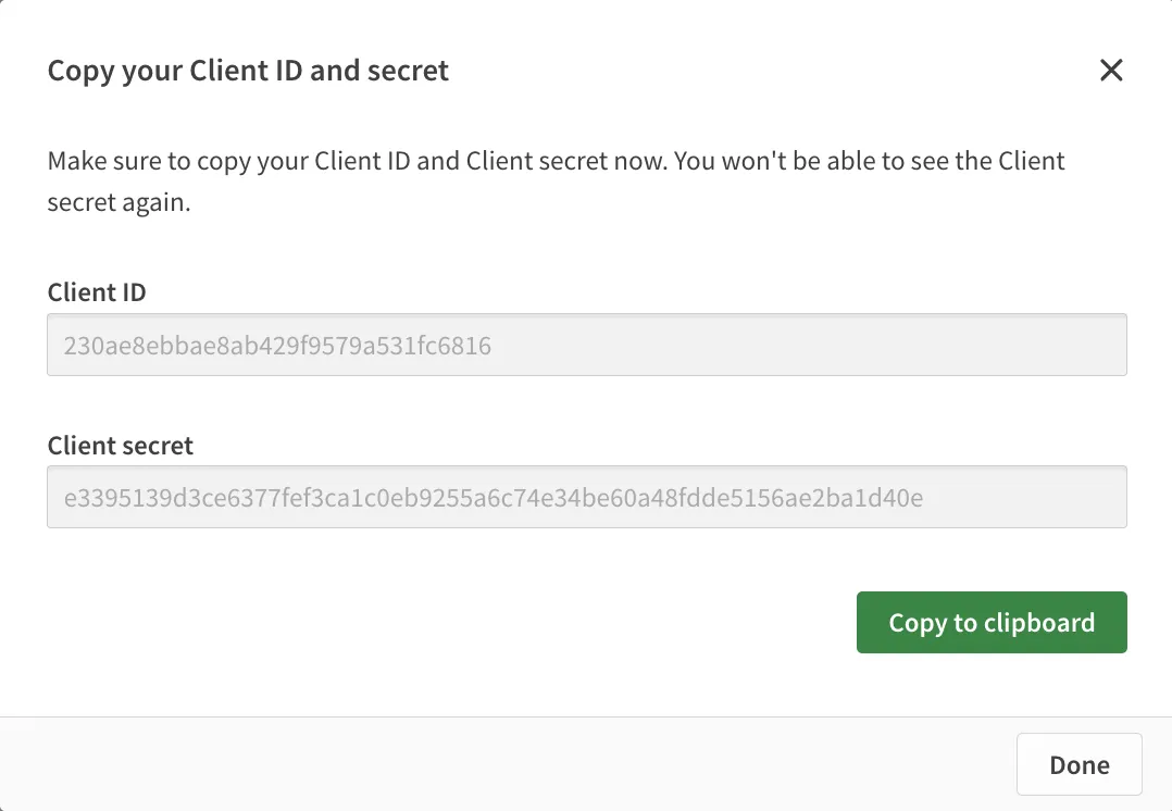 OAuth 2 client id and client secret display