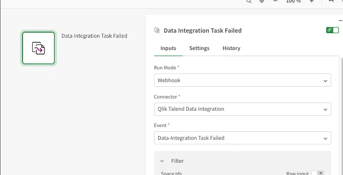 Qlik Automate - webhook configuration screenshot